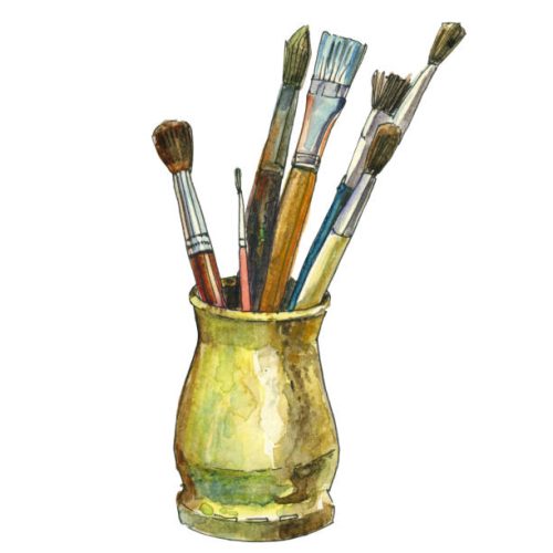 Watercolor paintbrush. Hand drawn illustration isolated on white background